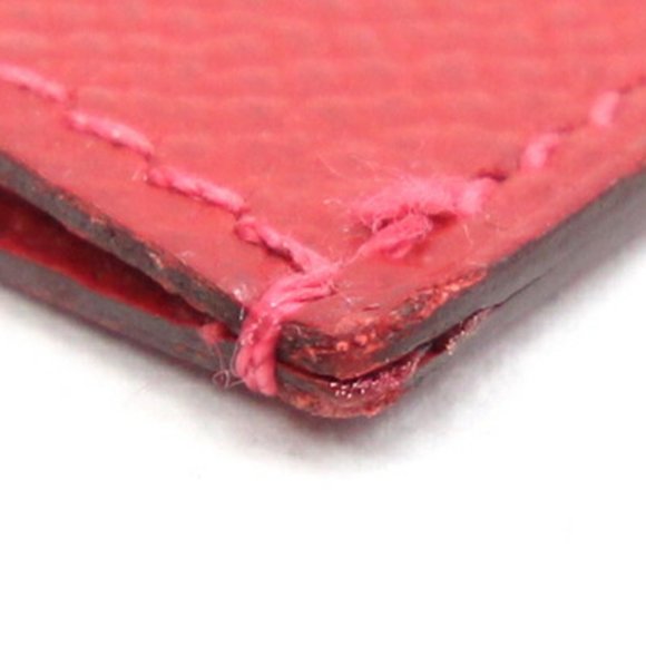 Hermes Card Case Polcour Rouge Leather Pass Holder Red Women's HERMES